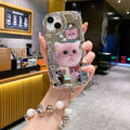 Three-dimensional wave electroplating suitable for apple 16pro cute cat mobile phone case iphonexr mirror flash diamond soft case