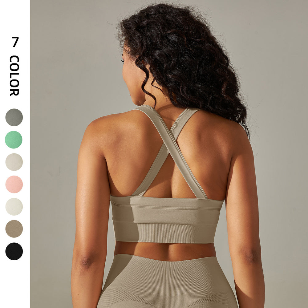Shockproof push-up criss-cross back sports bra - running, fitness, quick-dry, seamless knit yoga top for women