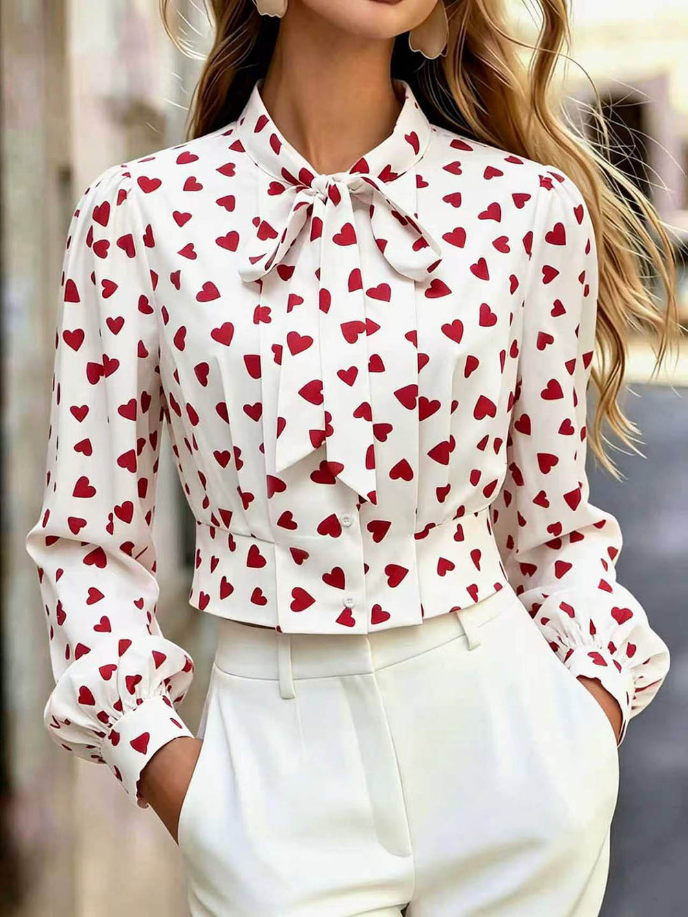fashionsweet style red heart shirt white bottom heartprinting collar strap pleated waist shortlong sleeves small