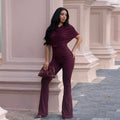 C7651 cross-border   fashion women's elegancefashion slim pure color wide leg jumpsuit