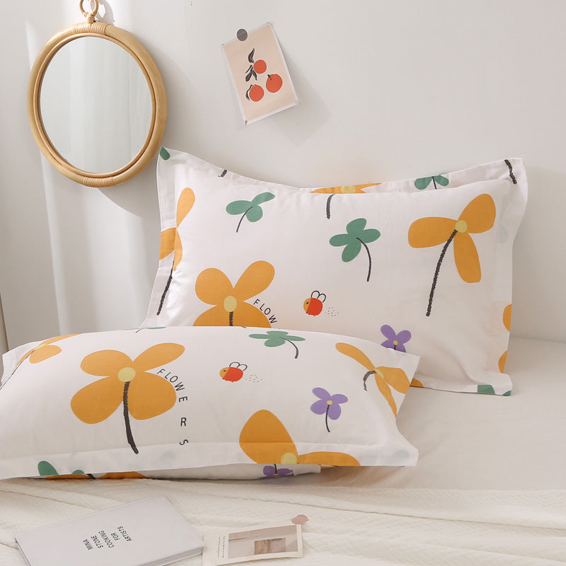 Pair of 100% cotton pillowcases - single size, perfect for home, dorm, or student use - simple print design - wholesale direct from factory