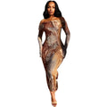 European and american style ins foreign trade women's retro fashion printed one-shoulder long sleeve one-step dress trendy 3d print