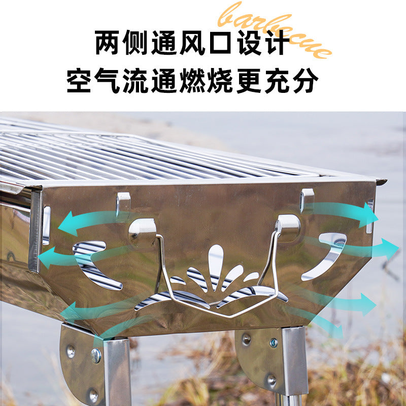 Outdoor bbq grill - heavy duty, foldable, smokeless bbq rack - home bbq charcoal stainless steel portable grill