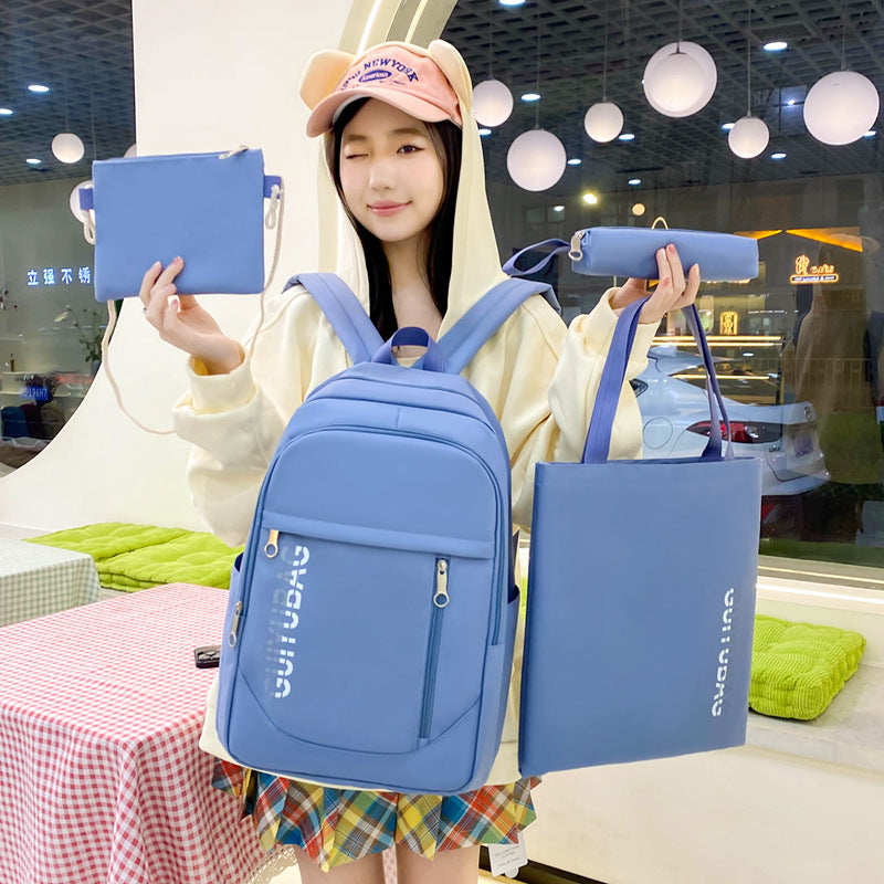Primary and secondary school students schoolbag large-capacity bag simple solid color versatile backpack new fashion trend backpack