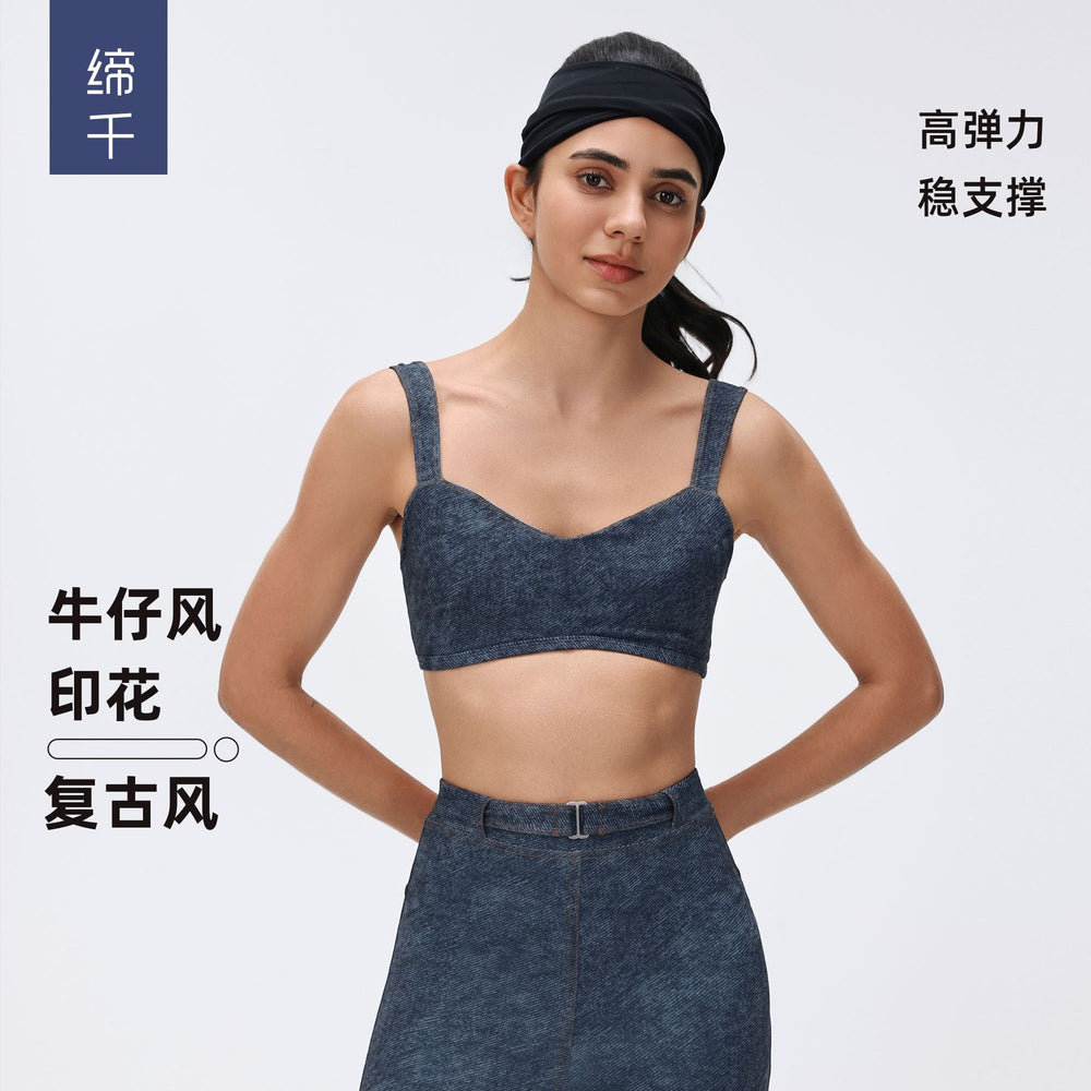 Sling denim style tube top push-up auxiliary breast sports intimates shock-absorbing anti-sagging fitness yoga bra d26063