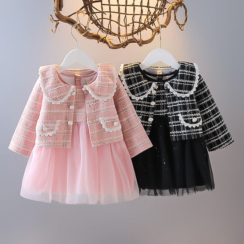 4 girls' stylish outfit set - new autumn collection - trendy princess style mesh dress with chanel-inspired design - 5-piece skirt set - ages 3+