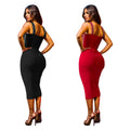 C7070 cross-border   independent station fashion women's camisole rhinestone embellished midi dress - new arrival