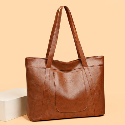 2023 summer new soft leather large capacity shoulder bag fashionable minimalist tote bag vintage casual commuter bag for women