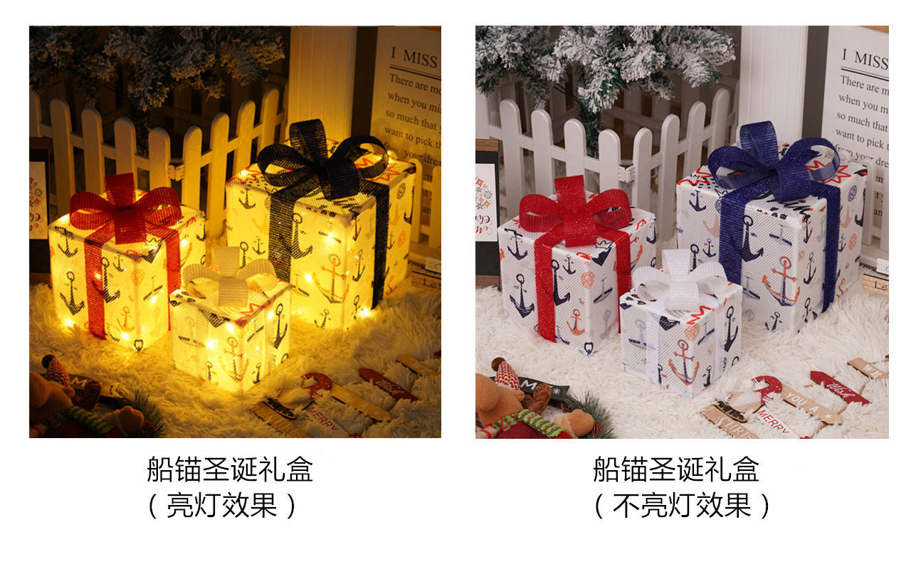 Christmas special birthday party warm atmosphere decorative gift box light, folding Christmas gift box three-piece bedside lamp