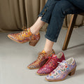 Export pointed toe printing high heel flats women autumnew arrivaltie back cross-border plus size thick heel professional flats 43