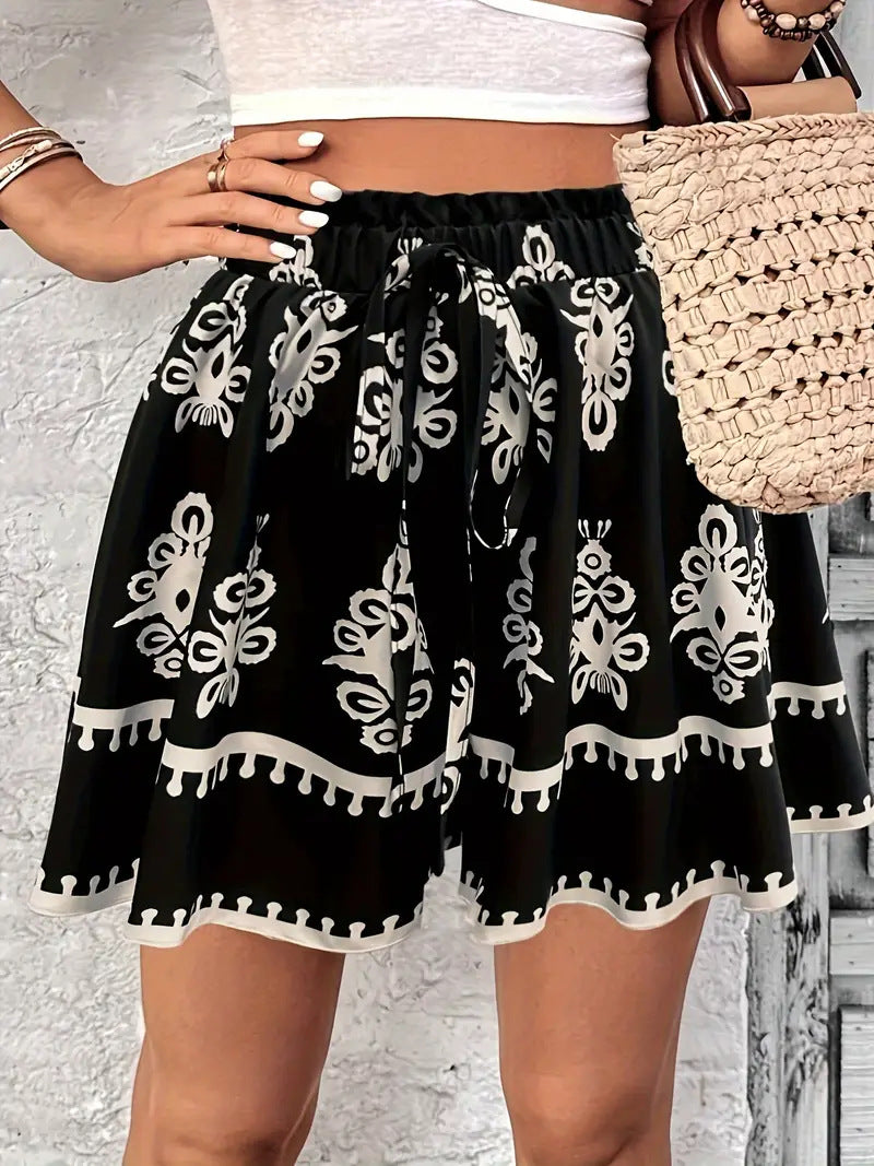 cross-border fashion  bohemian women's printed wide-leg shorts - new arrival, leg-lengthening design