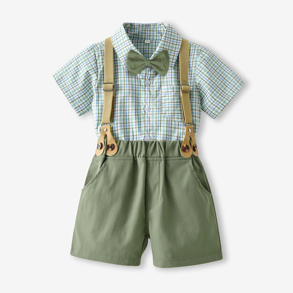 Summer new arrivals: korean & japanese style boys' outfit - plaid shirt, turn-down collar, short sleeve, fresh & stylish kids' clothing, perfect for birthday gifts