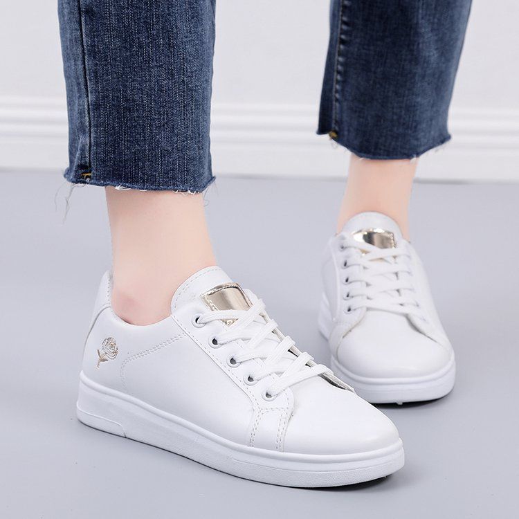 spring/summer new women's pu leather breathable athletic style casual sneakers, skate shoes, student white shoes, ins low-top