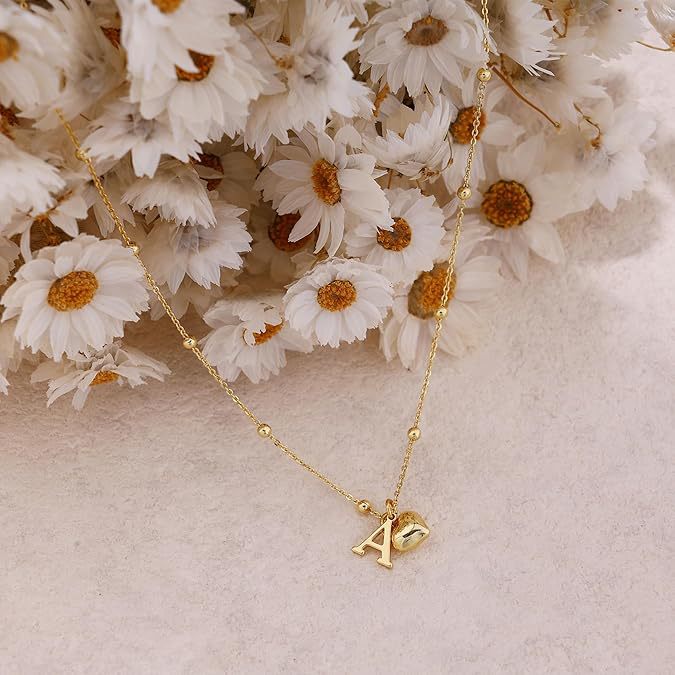 new fashion light luxury style 26 letter heart necklace, 14k gold plated minimalist versatile women's necklace