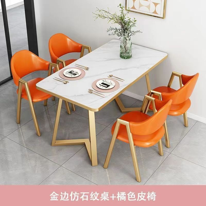 Nordic light luxury negotiation table and chair combination milk tea shop imitation rock slab rectangular in stock reception table and chair combination dining table and chair