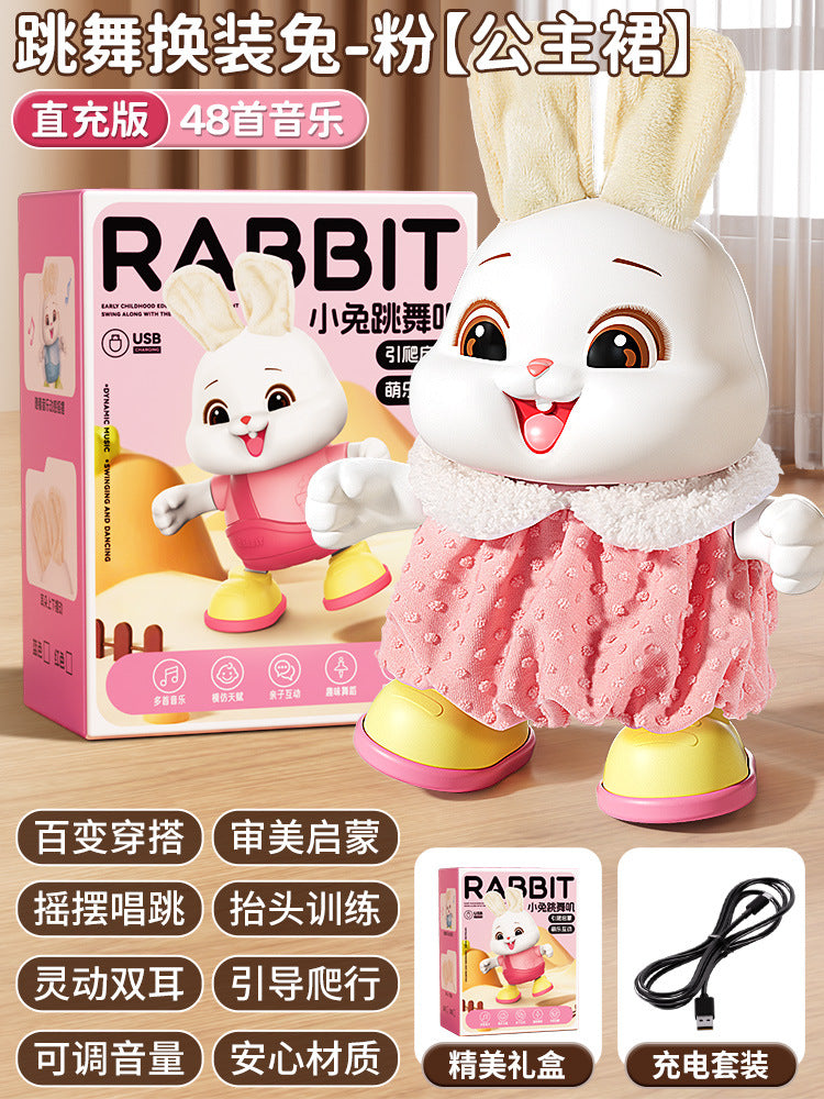 Electric dancing rabbit toy for infants and toddlers - crawling, head-up training, singing, newborn early education, and dress-up fun