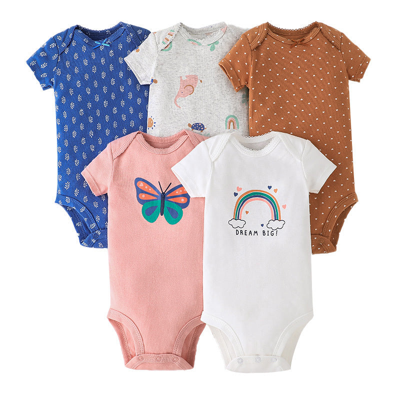 Dropshipping summer infant & toddler short-sleeve mixed color romper, triangle short-sleeve bodysuit, 5-piece set