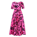 Q127 cross-border  africa new fashion round neck printed short sleeve high waist flared elegant export dress
