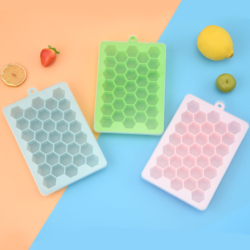 33 grids of food-grade household silicone ice grids, household honeycomb ice grids with lids, self-made model honeycomb baby food supplement boxes