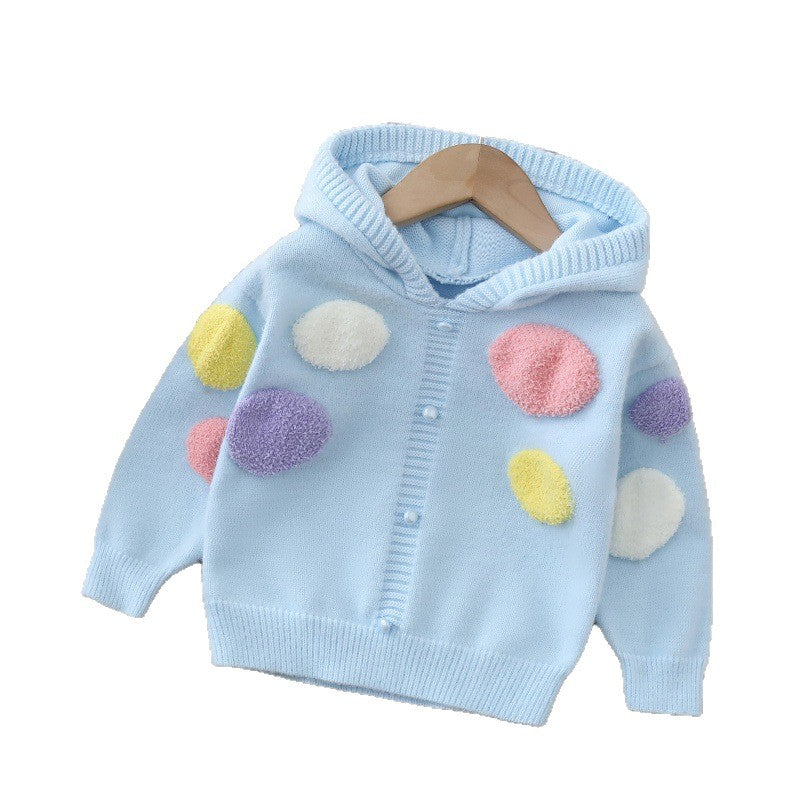fall/winter new arrivals: kids' knitted sweater set - colorful balloon design, girls' hoodie, tutu skirt, cute princess style, round neck dress set