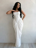 exclusive supply of fashion suspender long skirt, waist-cinching chiffon pleated hip-hugging dress, party dinner dress