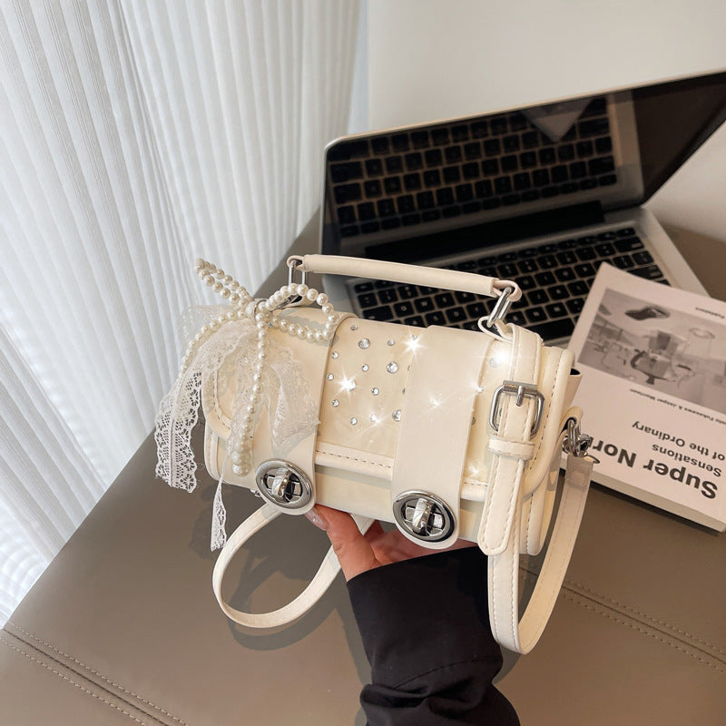 Fashion niche design diamond-encrusted small square bag 2025 summer new fashionable foreign style Cambridge bag simple shoulder messenger bag