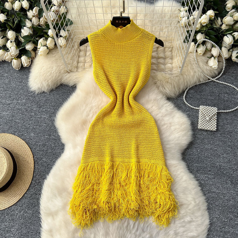 European and american style minimalist sleeveless knit dress - women's summer raw hem slim fit bodycon mini dress - sexy & chic