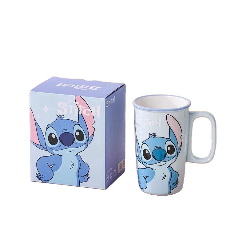 Cartoon straight cup 500ml large-capacity ceramic mug handle cup gift box household water cup unisex