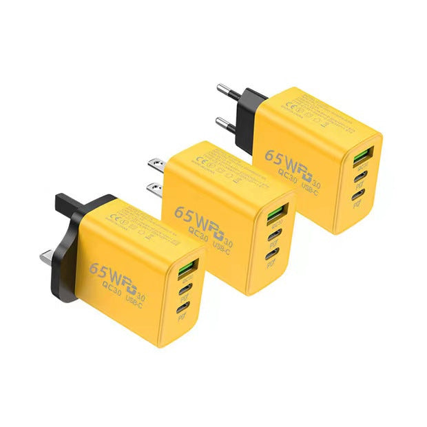 65w fast charging adapter with 2 pd ports + 4 usb ports, multi-port charger, compatible with huawei and apple fast charging, eu/us/uk plug options