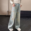 Girls' jeans - spring/autumn collection  - new spring styles - trendy wide-leg pants for older girls - middle school spring straight-leg trousers