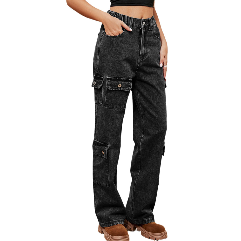 American hot girl fashion cross-border  new washed semi-elastic design stylish denim workwear casual pants for women