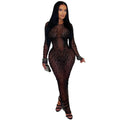 C7596 cross-border   fashion women's sexy see-through mesh rhinestone bodycon dress