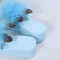 2024 summer new korean style ostrich feather one-strap flat sandals slippers women's plus size