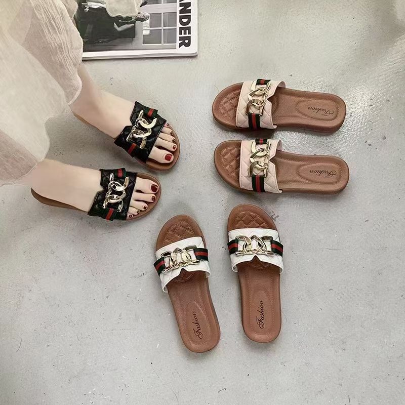2024 buckle summer slippers new roman style women's trendy outdoor flat fashion sandals