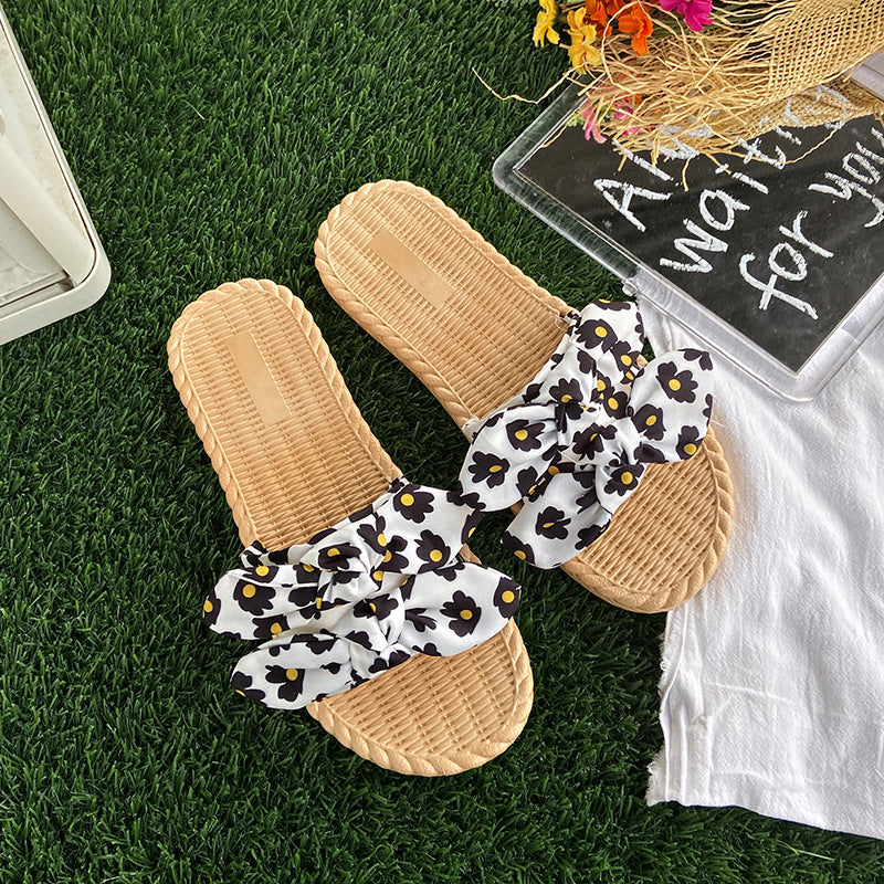 Summernew arrivalflower sandals and slippers for women outwear small fresh bows soft bottomnon-slip beach shoes flip-flops