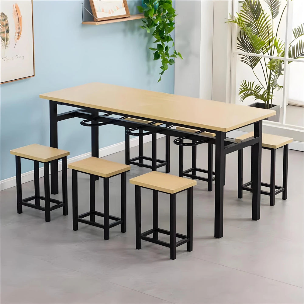 Stainless steel cafeteria table and chair 4-person 6-person hanging stool rectangular table school factory employee dining table separates combination