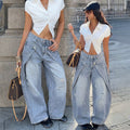 Fashionjeans women's sense of design deconstructed ripped loose pants high street hot girl washed high waistmopjeans