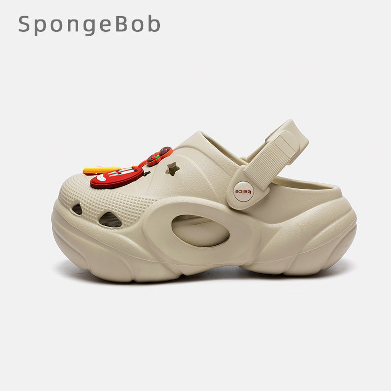 Spongebob squarepants thick sole stomp on shit feeling crocs women's summernew arrivaloutwearnon-slip deodorizing filtertoe heightening beach shoes