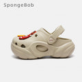 Spongebob squarepants thick sole stomp on shit feeling crocs women's summernew arrivaloutwearnon-slip deodorizing filtertoe heightening beach shoes