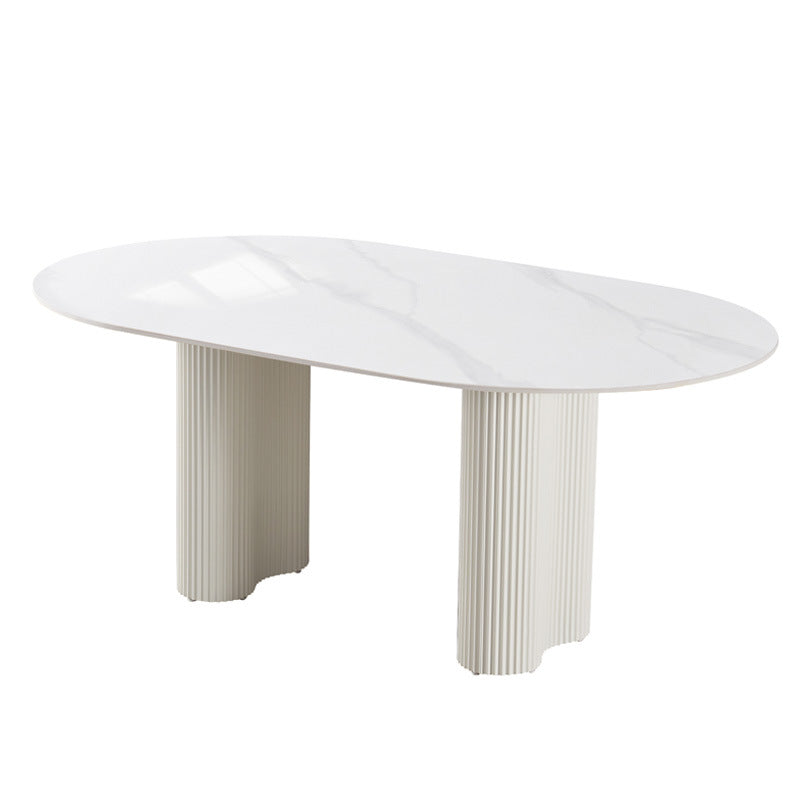 Modern minimalist rock slab dining table - new vintage-style home dining table with beautiful peanut leg design