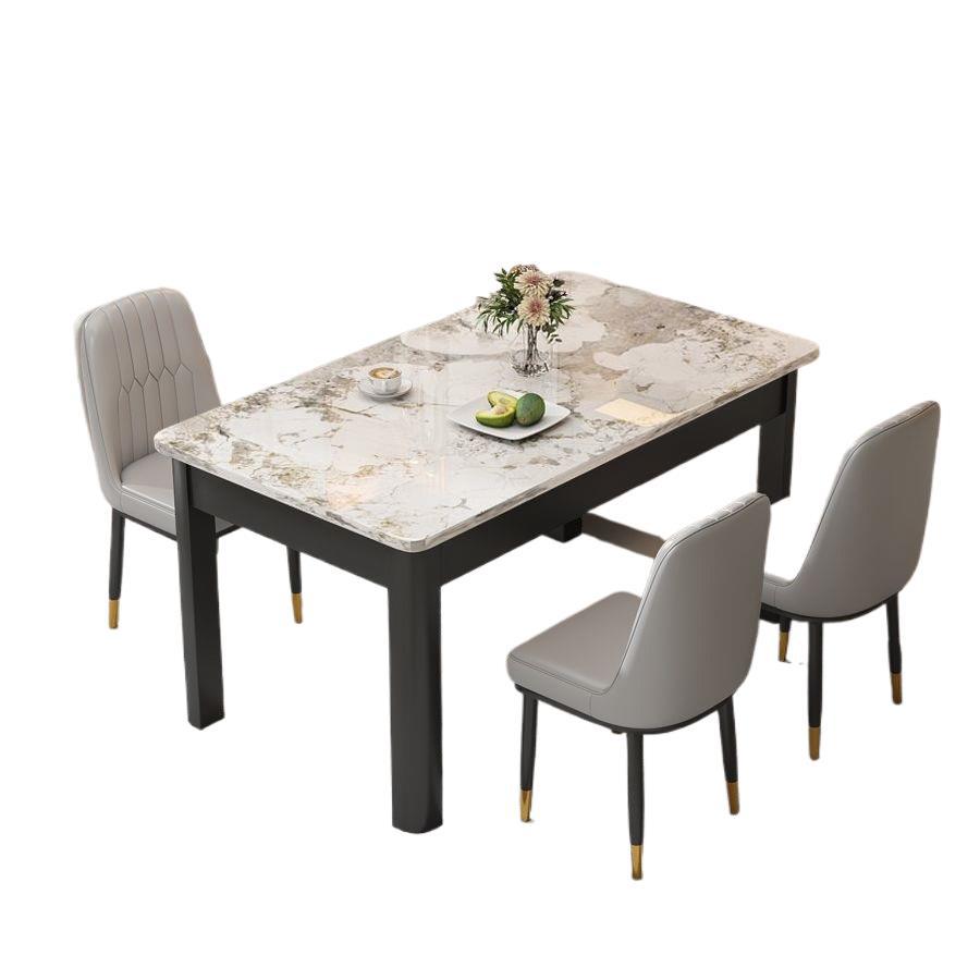 Nordic rock slab dining table and chair set - minimalist modern rectangular faux solid wood home dining table for small spaces