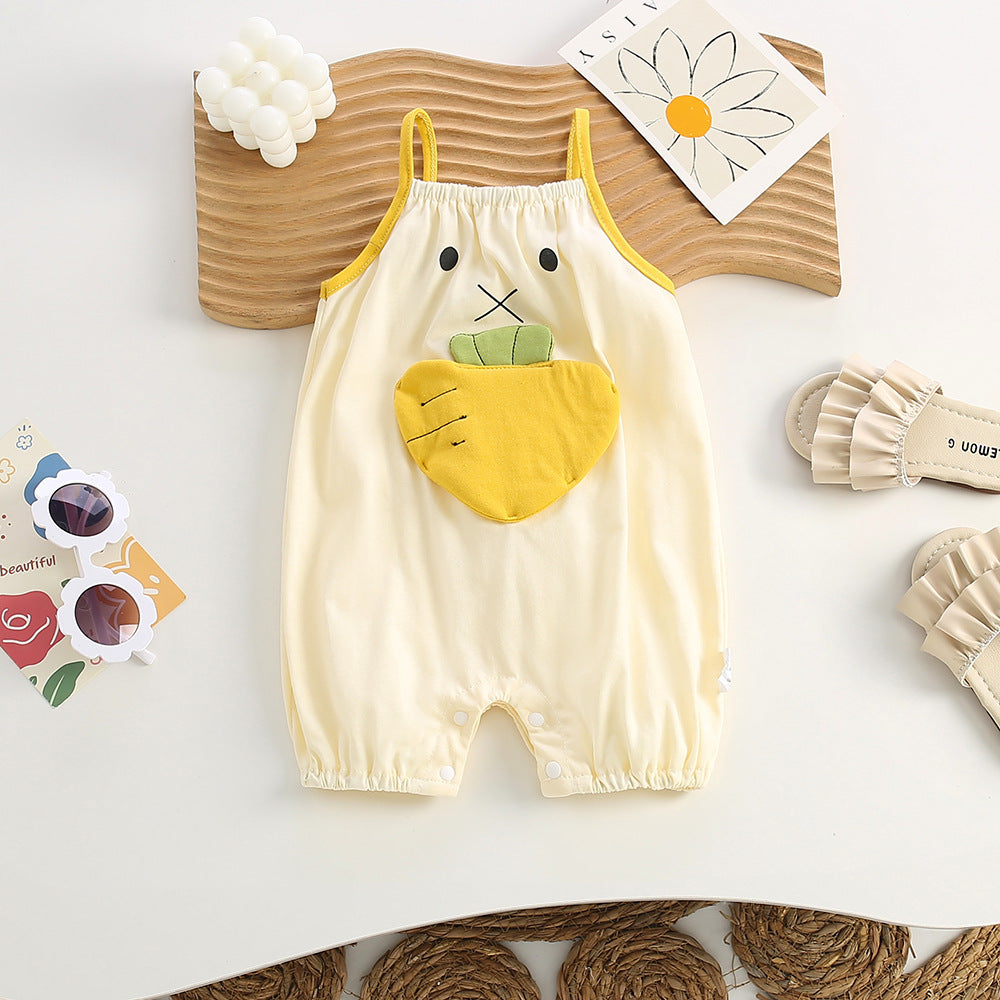 Baby sling one-piece khaki summer thin men's and women's baby cartoon sling super cute outing cute crawling clothing