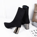Women's black ankle boots - warm, comfortable, and stylish pointed-toe heels - casual chunky heel single shoes