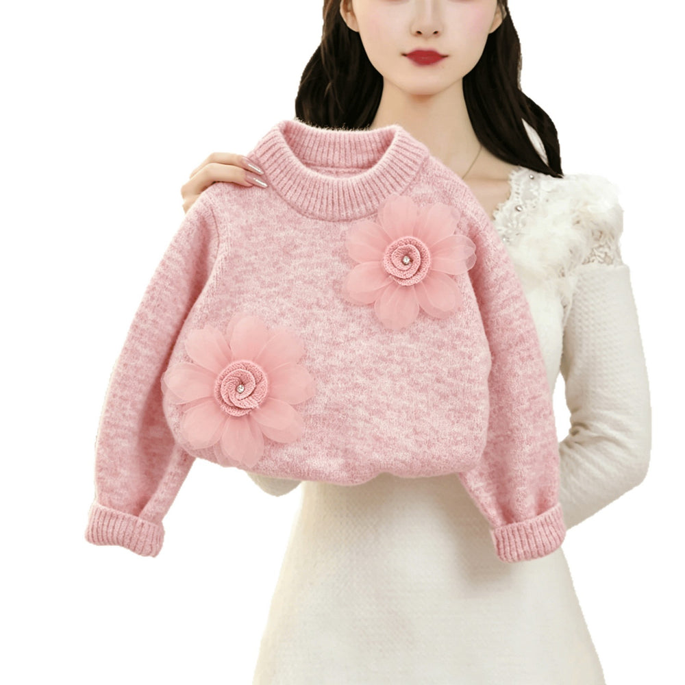 Girls' sweater - new autumn/winter  collection: stylish floral print crewneck knit top, korean style sweet princess design