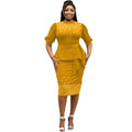 supply of african women's clothing, waist bag, hip, fake two-piece lantern sleeves, mid-sleeve dress, hot diamond beads, classy