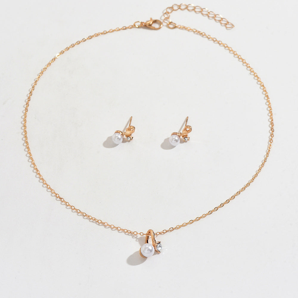 Fashionins imitation pearl necklace suit fashionaccessible luxuryclassysensecasualelegantniche style diamond-encrusted earrings for women