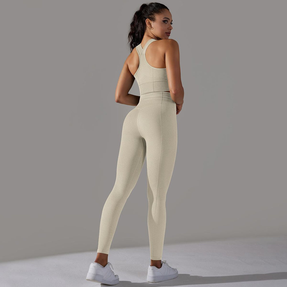 new arrival seamless jacquard knitting yoga wear breathable tight sports suit high waist hip lifting running fitness wear