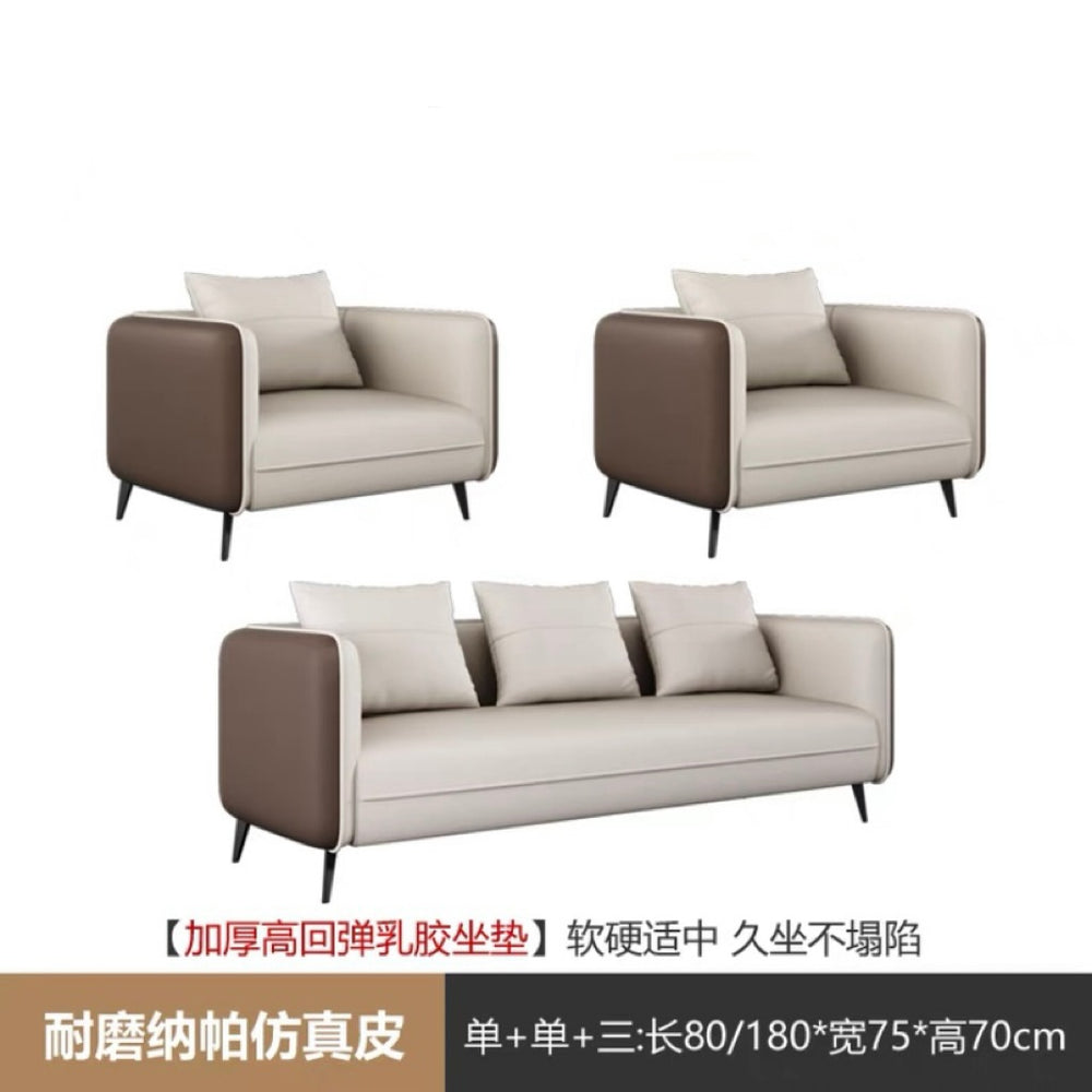 Business reception area, meeting & negotiation zone, executive office: genuine leather office sofa & coffee table set with latex cushion accessories