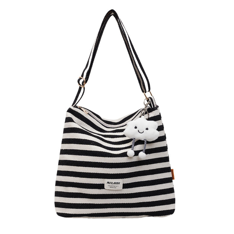 Cross-border striped bag women's large capacity 2025 new summer versatile casual messenger bag college student class tote bag