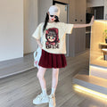 Girls' skirt-pants summer outfit  new style, trendy and cool summer clothes for mid-to-large children, kids' skirt set two-piece